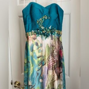 Stunning Faviana Teal Green Prom Homecoming Bridesmaid Evening Gown Sz 2